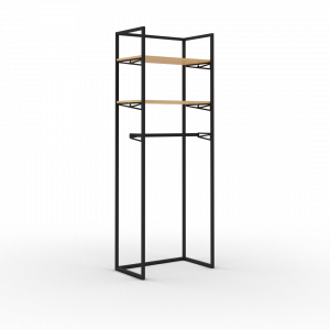 Coline 2200, meuble mural autoportant noir, étagères bois et barres penderie