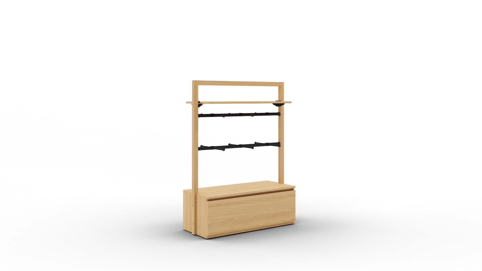 Toline gondole 1500 avec 1 étagère bois et 2 barres penderie avec doubles facing