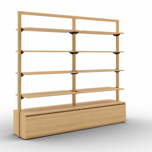 Toline mural 2200 avec 4 étagères bois, version double