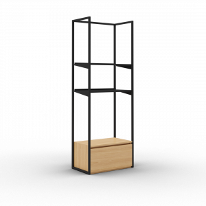 Coline 2200, meuble mural autoportant noir 2 étagères métal avec tiroir face simple