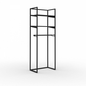 Coline 2200, meuble mural autoportant noir, étagères métal et barres penderie