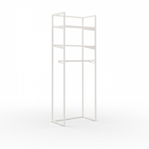 Coline 2200, meuble mural autoportant blanc, étagères métal et barres penderie