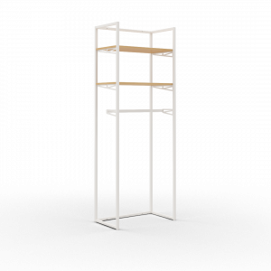 Coline 2200, meuble mural autoportant blanc, étagères bois et barres penderie