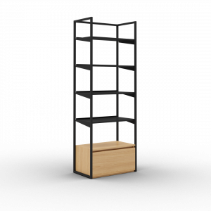 Coline 2200, meuble mural autoportant noir 4 étagères métal avec tiroir face simple