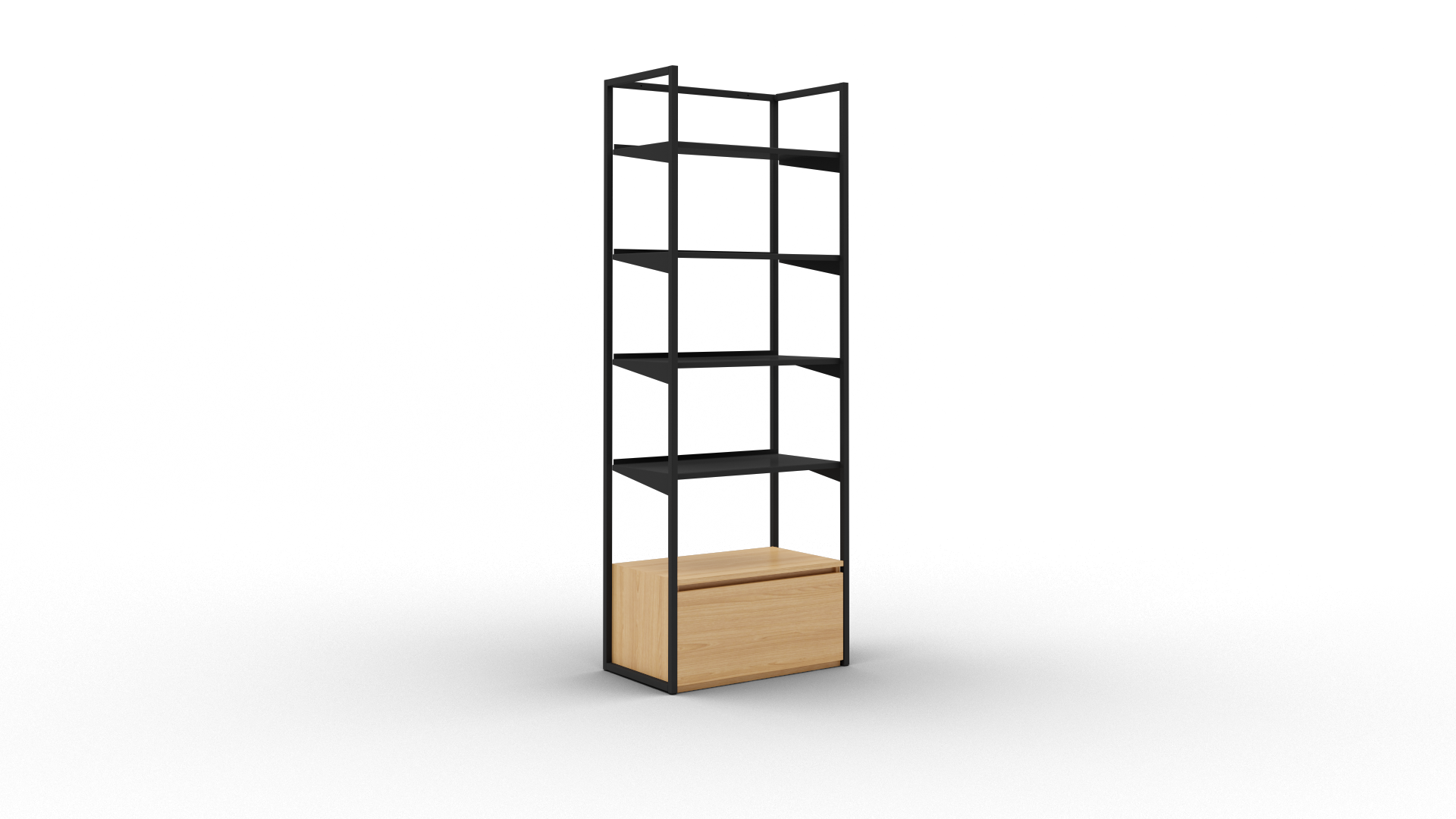 Coline 2200, meuble mural autoportant noir 4 étagères métal avec tiroir face simple