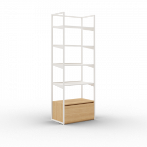 Coline 2200, meuble mural autoportant blanc 4 étagères métal avec tiroir face simple