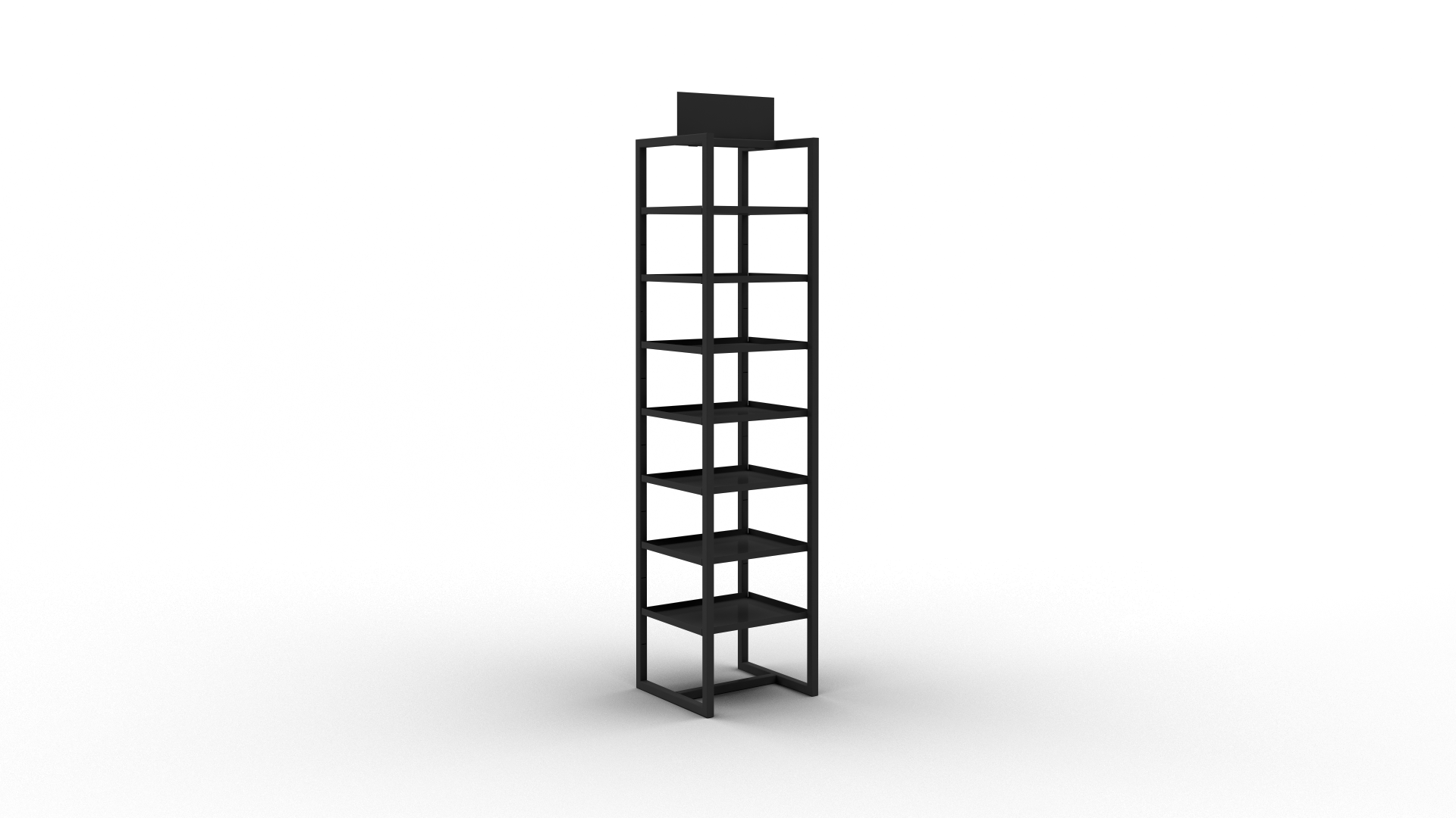 Holine, meuble tour autoportante noir tablettes métal noir + panneau rappel de marque