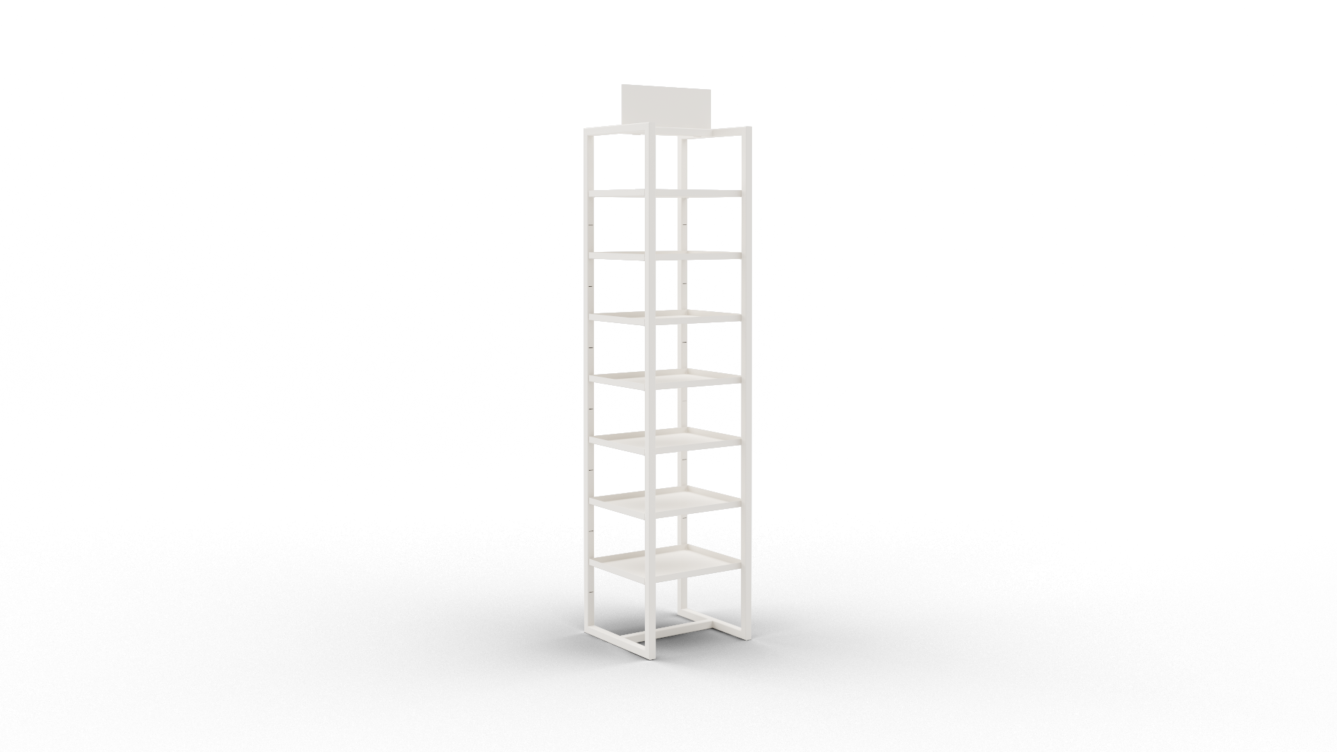 Holine, meuble tour autoportante blanc tablettes métal + panneau rappel de marque