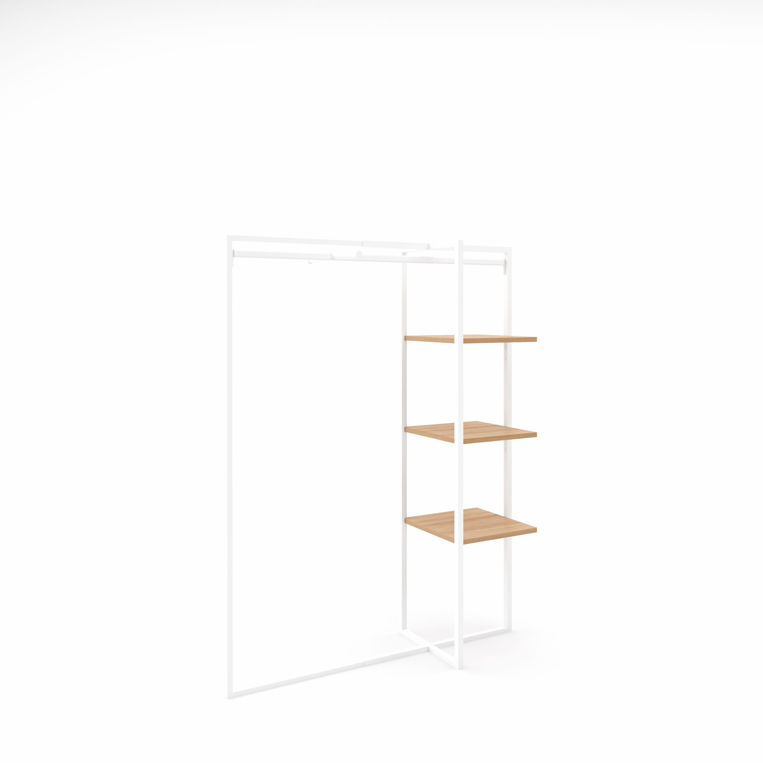 Xoline portant à vêtements extensible blanc 3 étagères bois 1 barre penderie avec double facing