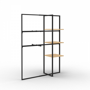 Xoline portant à vêtements extensible noir 3 étagères bois 2 barres penderie avec double facing